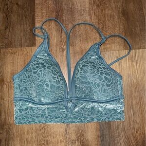 Victoria's Secret PINK Lightly Lined Velvet Teal Minty Green Floral Bralette
